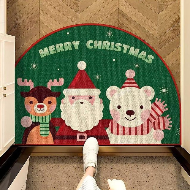 Waschbare Kristallvelours Fußmatte Weihnachten in Grün, B/B: 60 x 90 cm - Bild 1