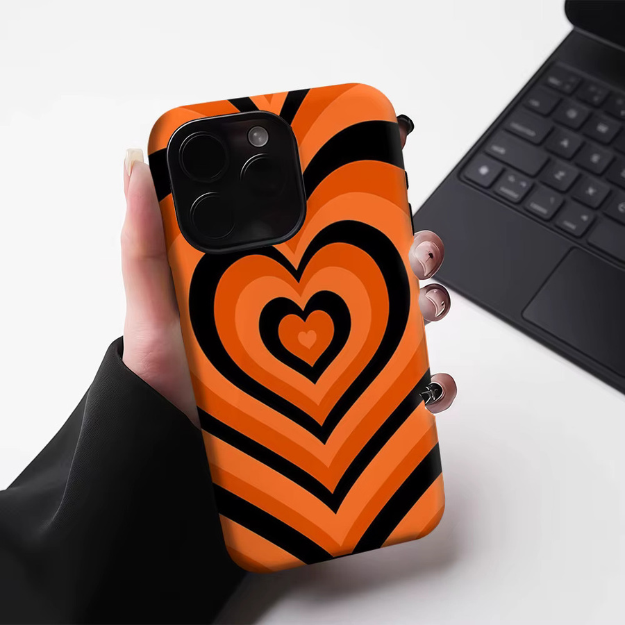 Potdemiel Handyhülle mit Retro Herz-Illusion für iPhone 17 16 15 14 13 Pro Max Plus, robuste Ein- und Doppelschicht-Schutzhülle, Orange - Bild 5