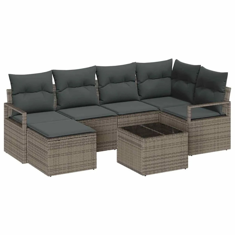 vidaXL Lounge-Gartenmöbel Set aus Poly-Rattan in Grau mit 7-teiligem Polster-Set und integriertem Stauraum - Bild 2