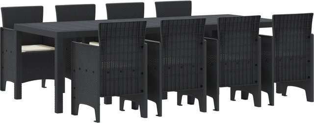 vidaXL 9-tlg Garten-Essgruppe aus Poly Rattan mit Kissen in Anthrazit - Bild 1