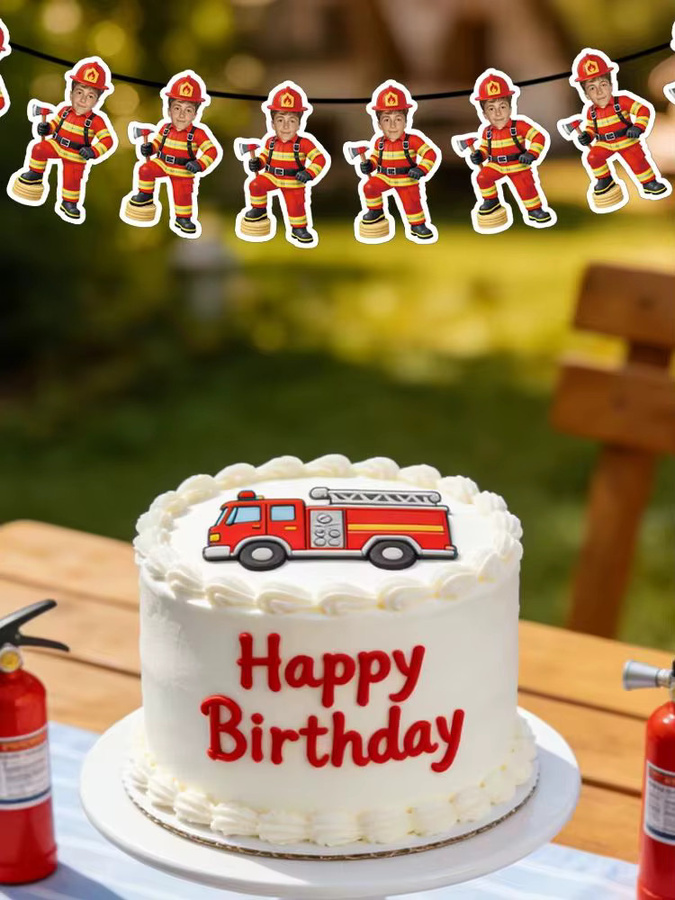 Personalisierte Feuerwehr-Geburtstagsbanner von joy-enlife, bunte Wimpel-Dekoration aus Papier für Kinderpartys - Bild 6