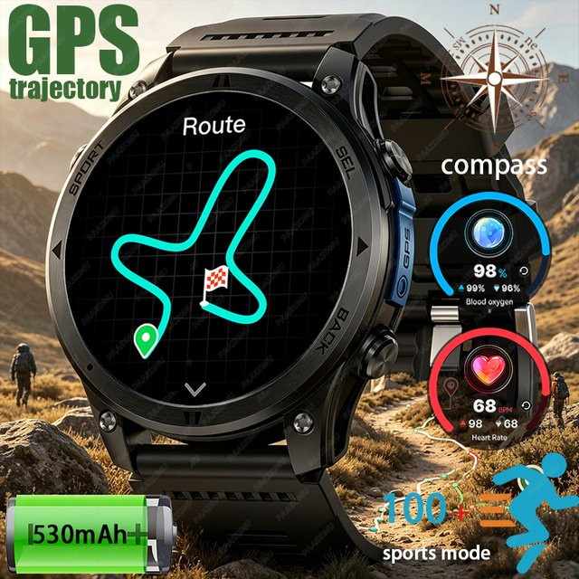 Paazomu Smartwatch für Herren mit GPS, Bluetooth-Anruf, Kompass, Herzfrequenz und SpO2 in Schwarz - Bild 1