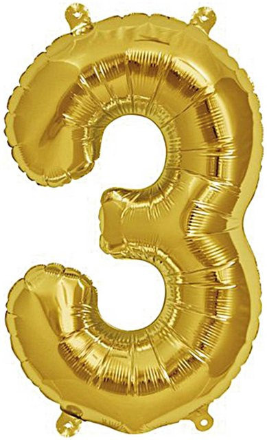 Rico Design Folienballon Zahl 3 in Gold, Höhe: 36 cm - Bild 1