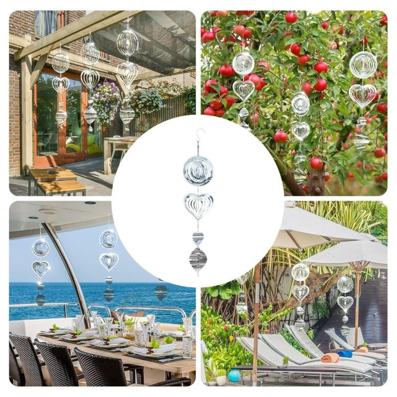 Windspiel Water Loquat Vogelabwehr aus Edelstahl in Silber als rotierender reflektierender Spinner zur wetterfesten Gartendekoration und zum Schutz von Feldfrüchten - Bild 5