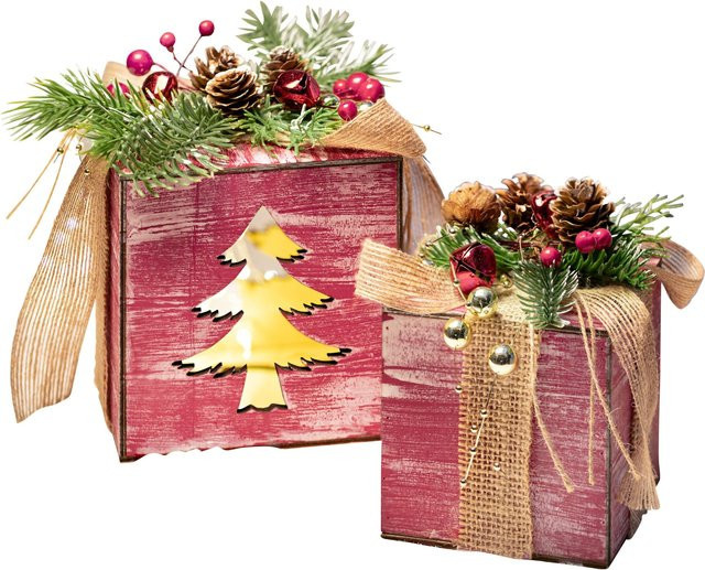 Viva Domo Dekofigur Geschenk-Set aus Metall, 2-teilig, Rot, Winter und Weihnachten Tischdeko - Bild 1