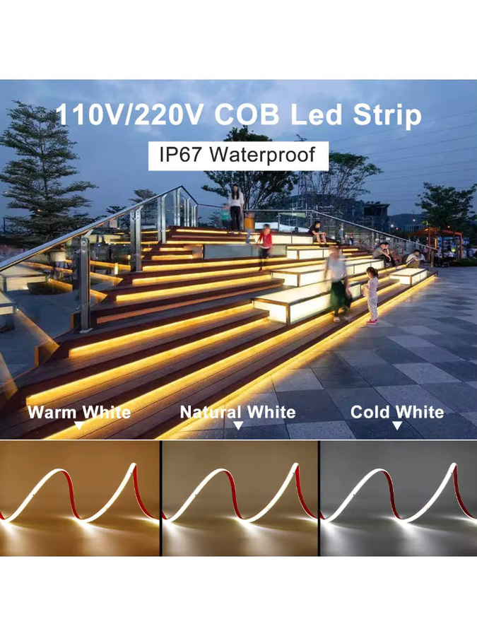 KLA-FCOB Wasserdichter COB LED-Streifen IP65 Dimmbar in Cool White für Außentreppen-Dekoration 220V - Bild 6