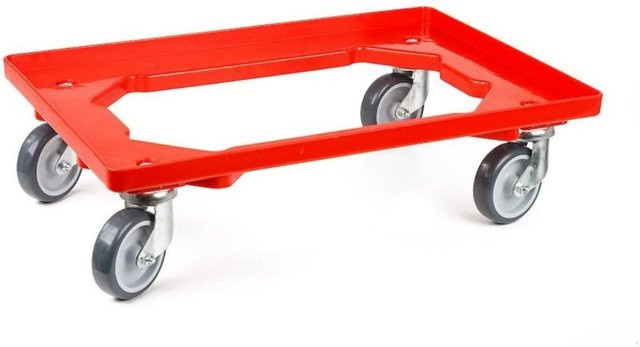 PROREGAL Transportroller für Euroboxen in Rot mit Gummirädern und offenem Deck, Traglast 300 kg - Bild 1