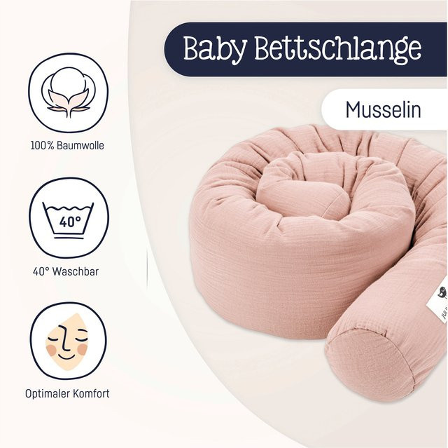 Julius Zöllner Bettschlange Musselin aus Baumwolle in Pink, Länge: 180 cm - Bild 1