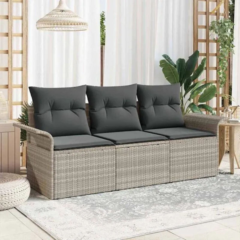 Vidaxl Garten-Sofa-Set aus 3 Teilen in Grau, modernes Polyrattan Loungemöbel, B/T/H: 196 x 62 x 85 cm - Bild 1