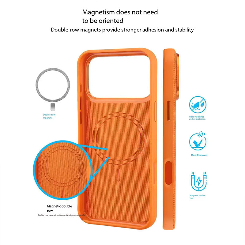Magnetische Handyhülle mit Technologie-Stoff-Textur für Apple iPhone 17 16 15 14 Pro Max, MagSafe kompatibel, Farbe: Orange - Bild 1