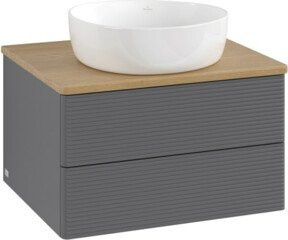 V&B Waschtischunterschrank Antao mit Frontstruktur und Beleuchtung, Eiche Honig und Anthrazit lackiert, B/T/H: 60 x 50 x 36 cm - Bild 1