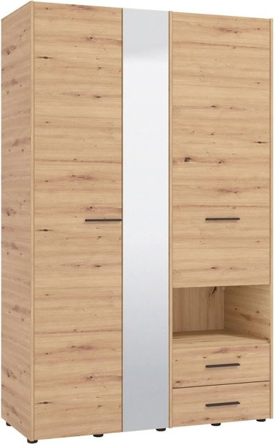 Mömax Kleiderschrank Eiche Artisan mit Spiegeltüren und Schubladen, B/T/H: 127,5 x 54,0 x 205,5 cm - Bild 1