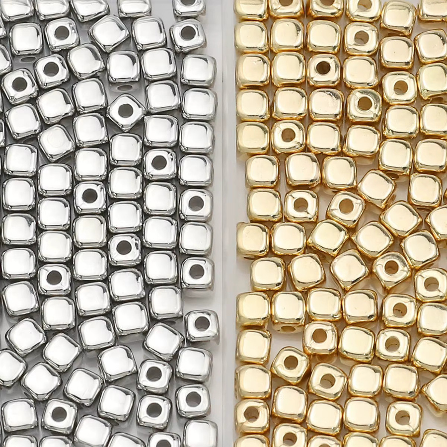 JHNBY Perlen, 4mm quadratisch, Gold Silber Farbe, Unisex - Bild 2