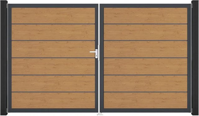 GroJa Tor Basicline Premium 2-flügelig Asteiche Natur Braun B: 306 cm, H: 180 cm, DIN Links - Bild 1