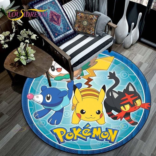Runder Pokemon Pikachu Teppich in Multicolour, rutschfester 3D-Wohnzimmerteppich aus Polyester, Durchmesser: 100 cm - Bild 1