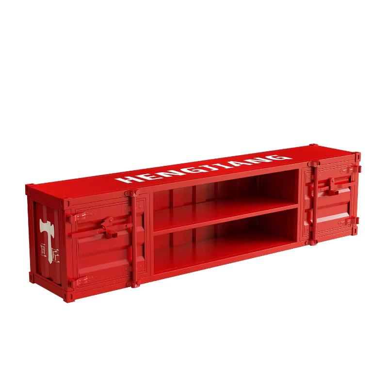 DUTRIEUX Minimalistischer Mobiler TV-Ständer aus Metall in Rot mit Medienfächern - Bild 2