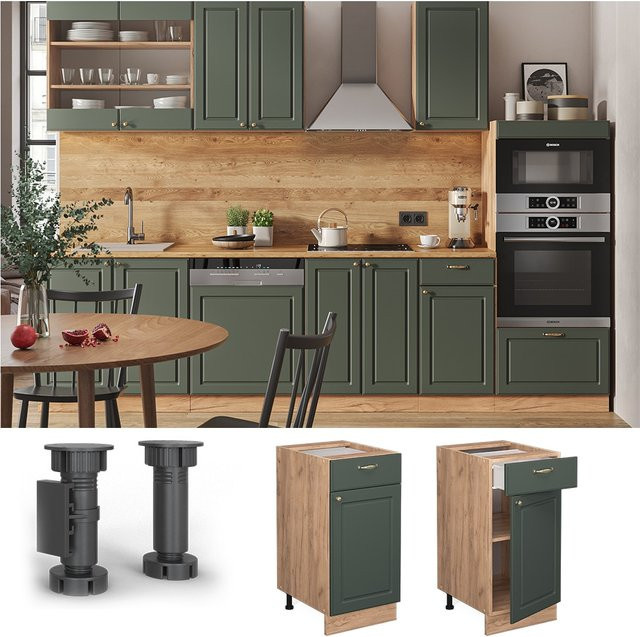 Vicco Küchenunterschrank Fame-Line Landhaus Eiche Grün-Gold mit Schublade und Drehtür Breite: 40 cm - Bild 1