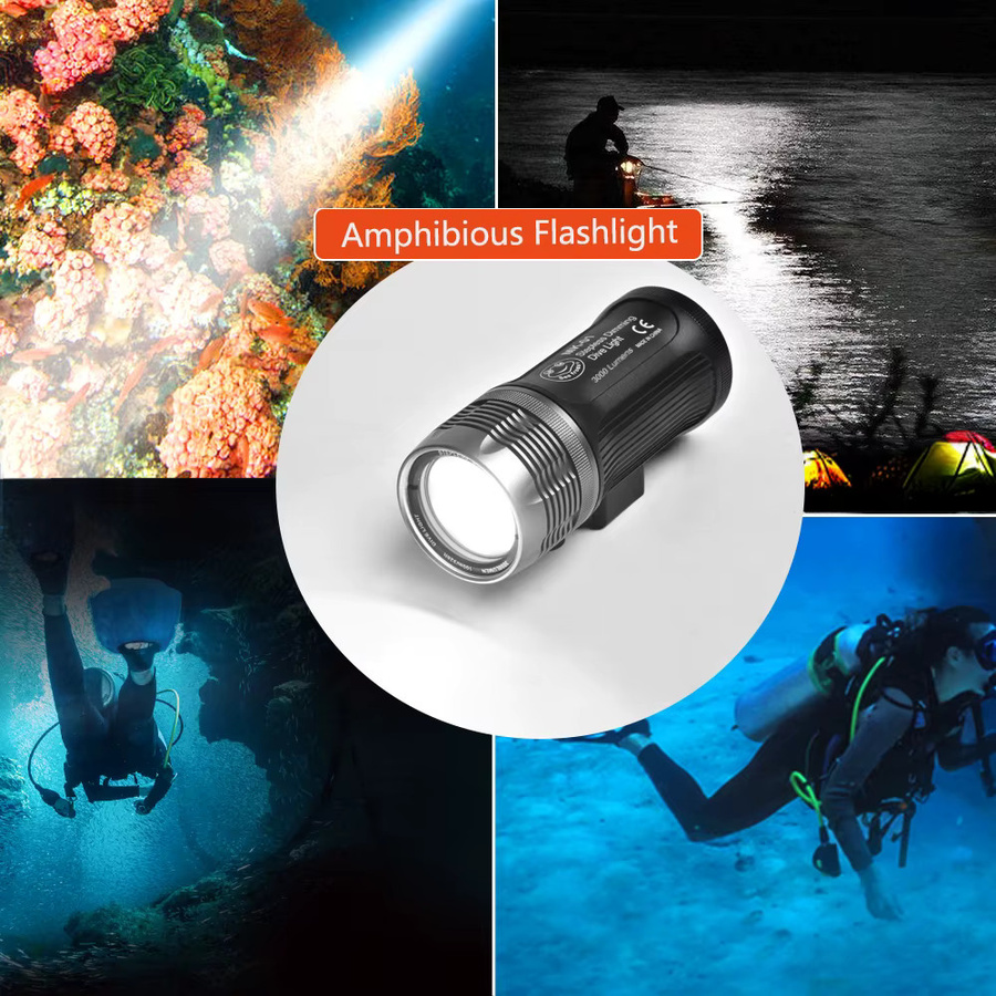 MK-01 Tauchtaschenlampe Schwarz mit 3000 Lumen wasserdicht bis 100 m Tiefe für professionelle Unterwasser-Fotografie - Bild 3