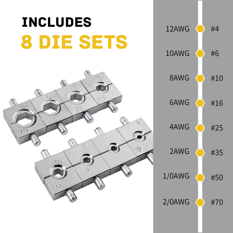 Hydraulische Hand-Crimpzange für Kabelschuhe mit 8 Matrizen, 4-70 mm², Farbe: Gelb - Bild 3