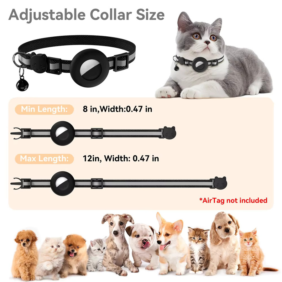 Reflektierendes Katzenhalsband mit verstecktem Halter für Apple AirTag GPS Tracker in Schwarz - Bild 2