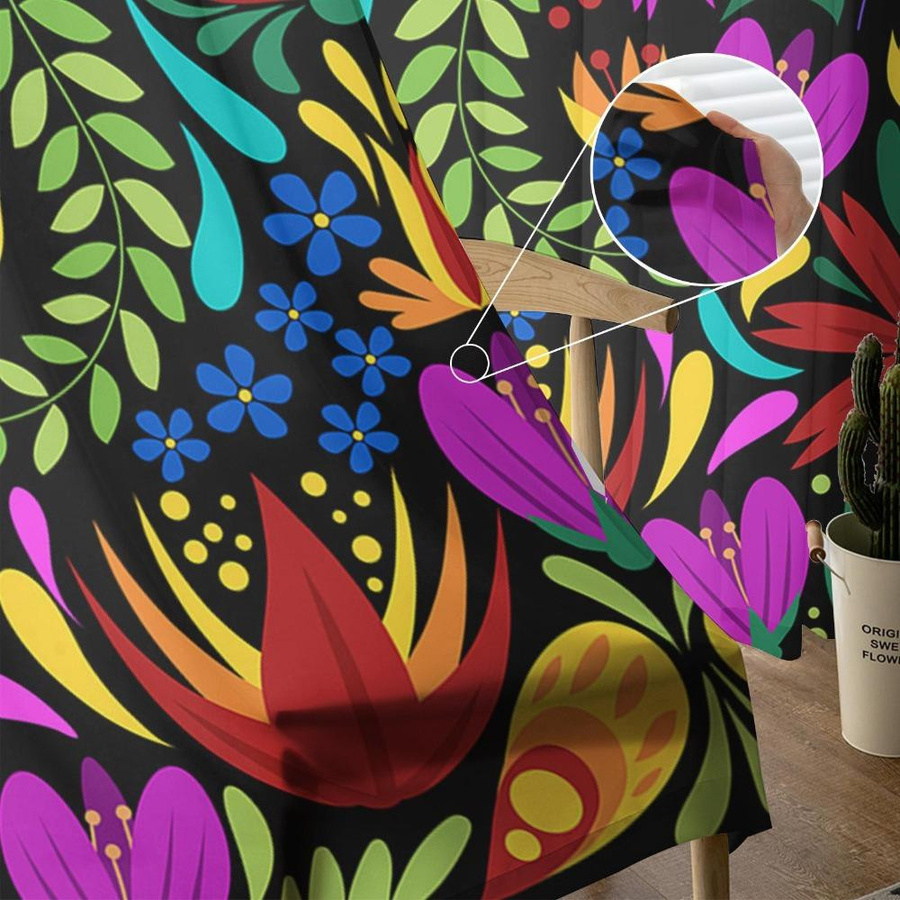 Bunte transparente Vorhänge mit floralem Blumenmuster aus Tüll, Voile und Organza für Wohnzimmer und Küche, B/H: 135 x 115 cm - Bild 2