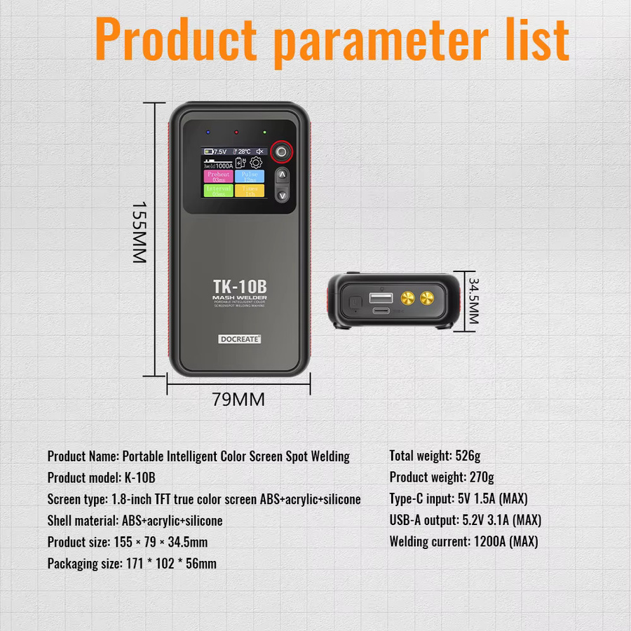 TK-10B Tragbare Professionelle Handheld Punkt-Schweißmaschine mit intelligentem Farbdisplay in Schwarz - Bild 5