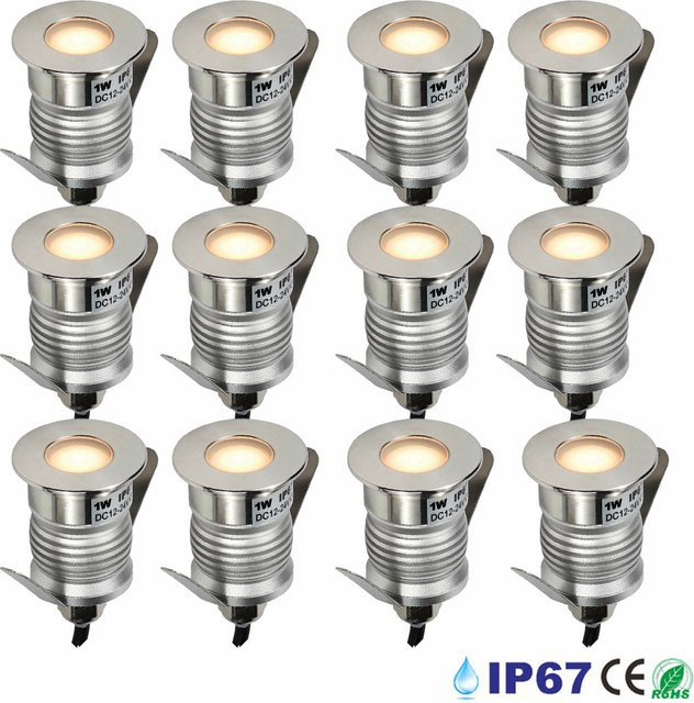 YELEDWAY Mini LED Bodenstrahler IP67 für Garten und Treppen, DC12V, Warmweiß, Silber, Rund - Bild 1