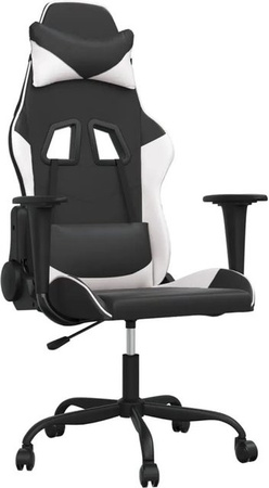 vidaXL Gaming-Stuhl in Schwarz und Weiß aus Kunstleder mit Kopfstütze und 360-Grad-Drehfunktion