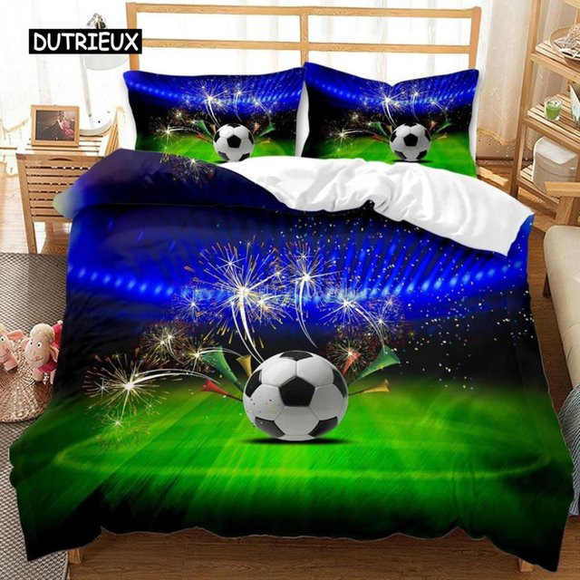 3D Fußball Bettwäsche Set mit Bettbezug und Kissenbezug in Blau für Jugendliche, B/H: 135 x 200 cm - Bild 1