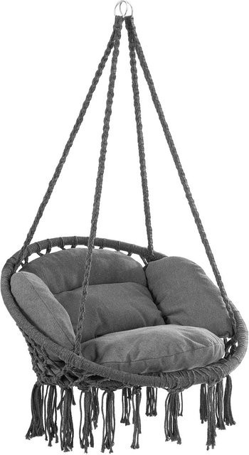 Detex Hängesessel in Anthrazit im Boho-Makramee-Design mit Kissen, UV-beständig, B/T/H: 80 x 60 x 140 cm - Bild 1