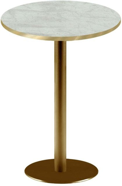 RestooTab Stehtisch Rome rund in Goldmetallic mit Dekosteinen und Kanten in Messingfarben, Höhe: 113 cm, Durchmesser: 60 cm, Farben: Beige, Braun, Gold - Bild 1