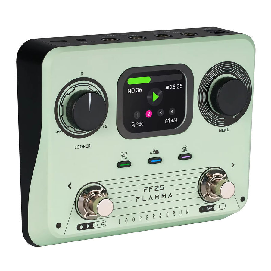 Flamma FF20 All-In-One Looper und Drum Machine Pedal in Grün mit 220 Rillen, 100 Loops und Stereo I/O - Bild 4
