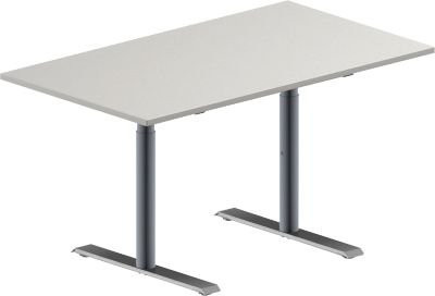 Schäfer Shop Genius Konferenztisch MODENA FLEX, Rechteck, T-Fuß Rundrohr, B/T/H: 140 x 80 x 65-85 cm, lichtgrau/weißaluminium - Bild 1