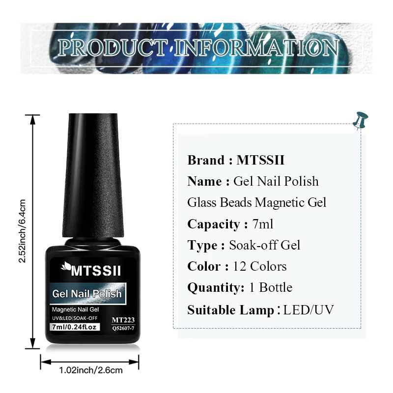 Mtssii Magnetischer Gel-Nagellack, Glitzer, 12 Farben - Bild 6