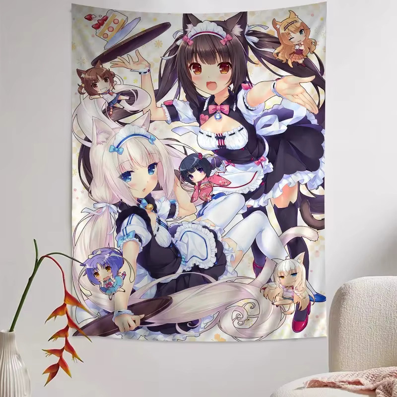 VIKAMA Nekopara Wandteppich mit Katzenmädchen-Motiv in Multicolour für deine Anime-Wanddekoration - Bild 1