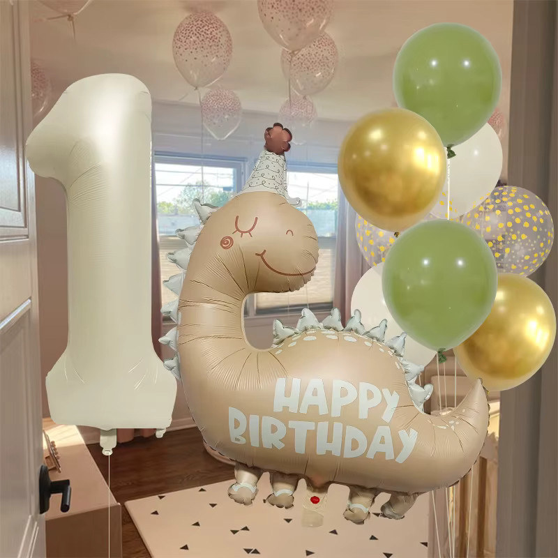YINLCENT Retro Dinosaurier Party-Dekoration Set mit Aluminium-Folienballons in Karamell Braun für Kinder Geburtstage - Bild 3