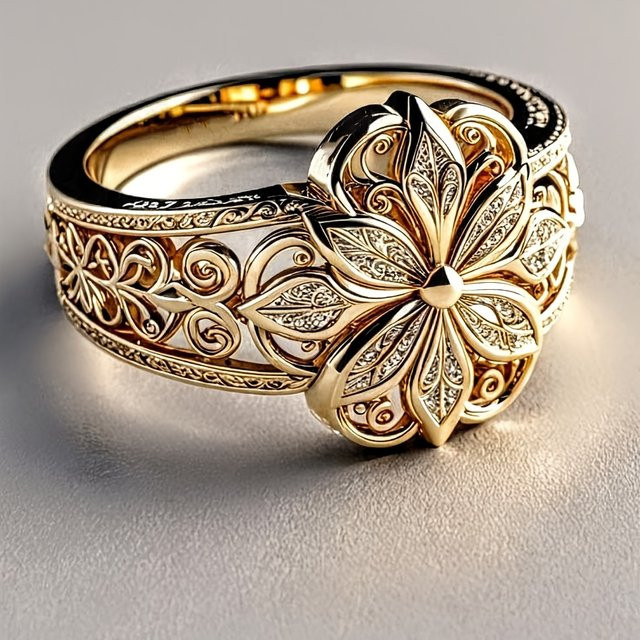 YoYo Ring, blumenförmig, Gold, Damen, Vintage - Bild 1