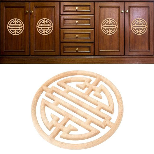 mfySpace Holzgeschnitzte Applikation im chinesischen Vintage-Stil als Aufkleber für Möbel und Schranktüren, braun, rund - Bild 1
