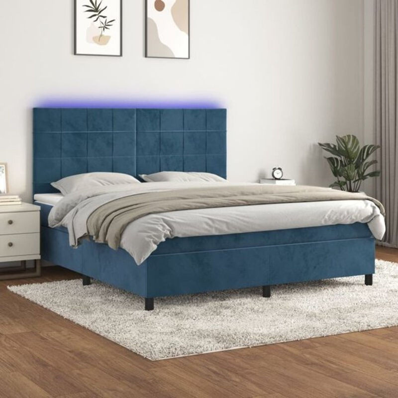 Vidaxl Boxspringbett mit Matratze aus Samt in Dunkelblau, B/T/H: 160 x 200 x 128 cm - Bild 1