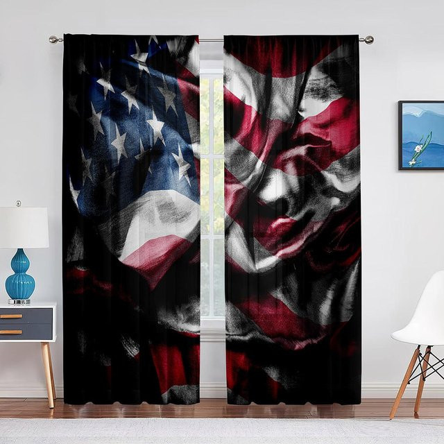 Binchi Outdoor Equipment Tüllvorhang mit US-Flaggen-Design, transparenter Chiffon-Vorhang mit Sternen und Streifen, B/H: 150 x 250 cm - Bild 1