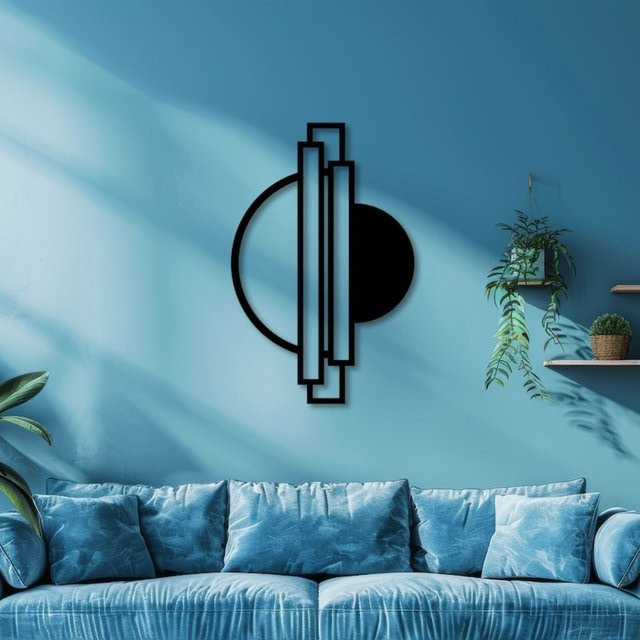Moderne geometrische 3D Metall-Wandskulptur von CIFBUY in Schwarz-Gold als abstrakte Wohnungsdekoration - Bild 1