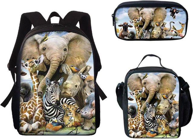 Fancy Style Studio 3er-Set Elefanten-Rucksäcke und Federmäppchen aus Nylon in Multicolour - Bild 1