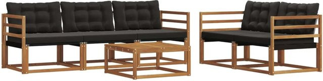 vidaXL Outdoor-Sofagarnitur 6-teilig aus massivem Akazienholz mit Textilene und Kissen in Natur und Schwarz - Bild 1