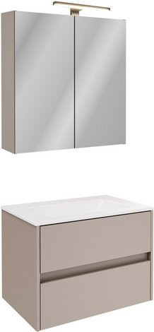 Fackelmann Badmöbel-Set Compact Line in Kaschmir Grau mit Spiegelschrank und 2 Schubladen, B/T/H: 71,0 x 46,5 x 56,75 cm - Bild 1