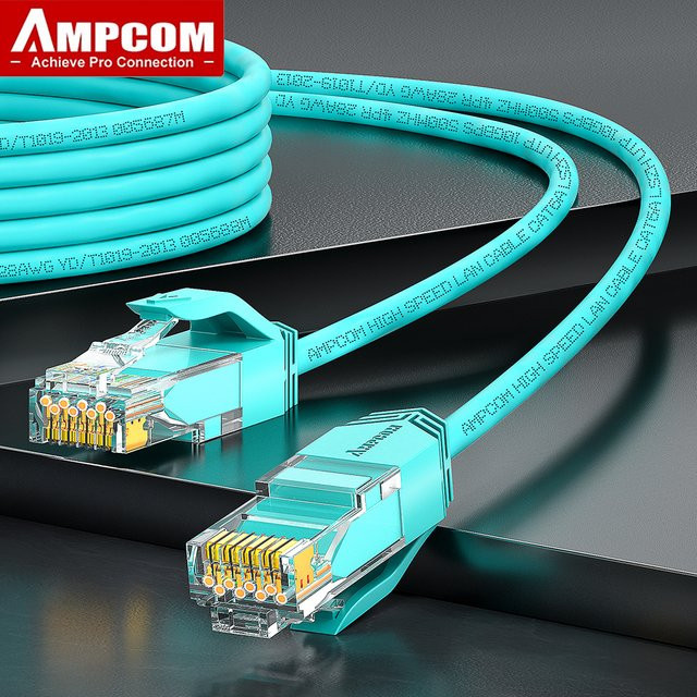 AMPCOM Ethernet-Kabel CAT6A ultradünnes RJ45-LAN-Patchkabel Blau - Bild 1