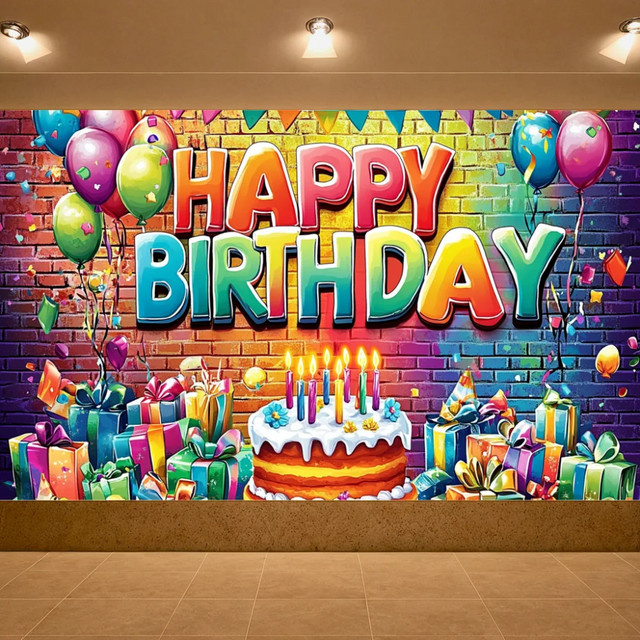 VIKAMA Happy Birthday Poster Banner als bunte Geburtstagsdekoration für Kinder und Babys, Wandposter aus Papier, B/H: 70 x 70 cm - Bild 1
