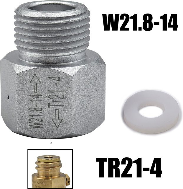 BAZUKA CO2-Zylinder Konvertierungsadapter TR21-4 zu W 21,8-14 in Silber für Sodawasser, Aquarien, Homebrew Bier und Corny Fässer - Bild 1