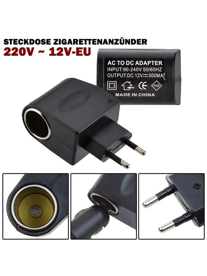 QXNY Universeller 220V AC zu 12V DC Auto-Stromadapter in Schwarz mit EU-Stecker und Zigarettenanzünder-Konverter - Bild 7