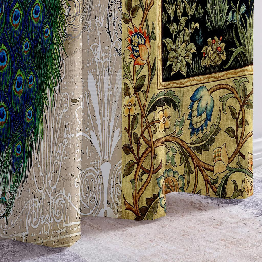 Yiran Furniture Fenstervorhänge im Vintage-Stil mit Pfauenmotiv, 2er-Set, halbtransparent, B: 50 cm, H: 130 cm - Bild 4