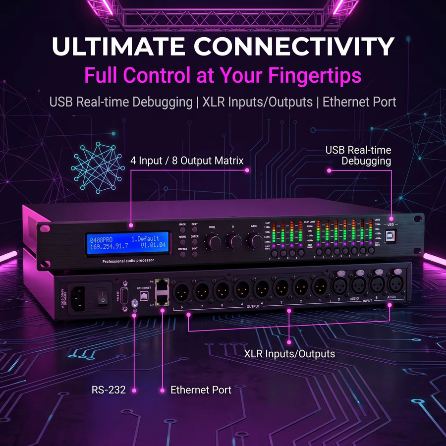 Paulkitson MC48 Digitaler Audio-Prozessor DriverRack 4-in-8-out 96K DSP FIR Lautsprechermanagementsystem in Schwarz - Bild 2